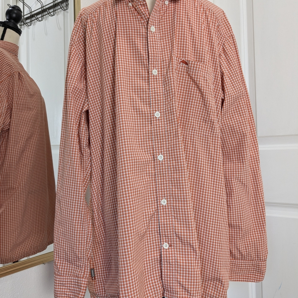 Simms Orange and White Gingham Button-Down Shirt - image 3